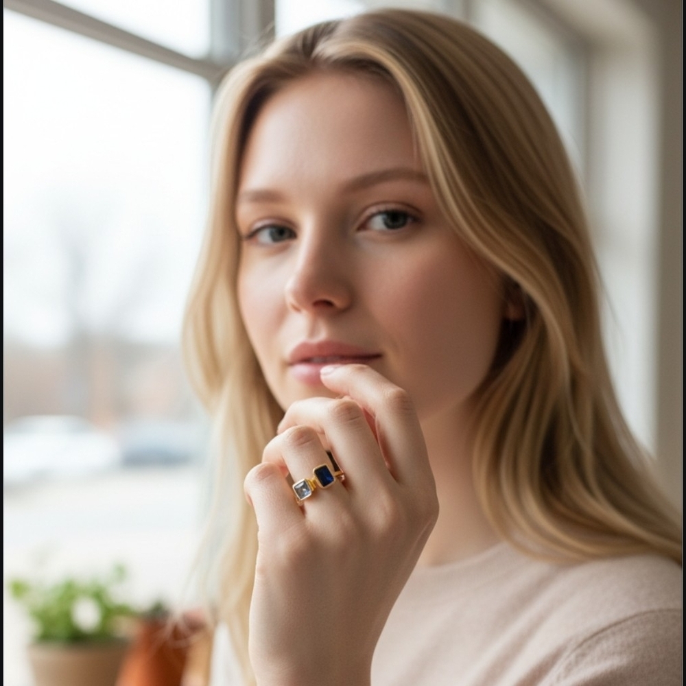 Amanda Blu Gold Dipped and Sapphire Cubic Zirconia Ring